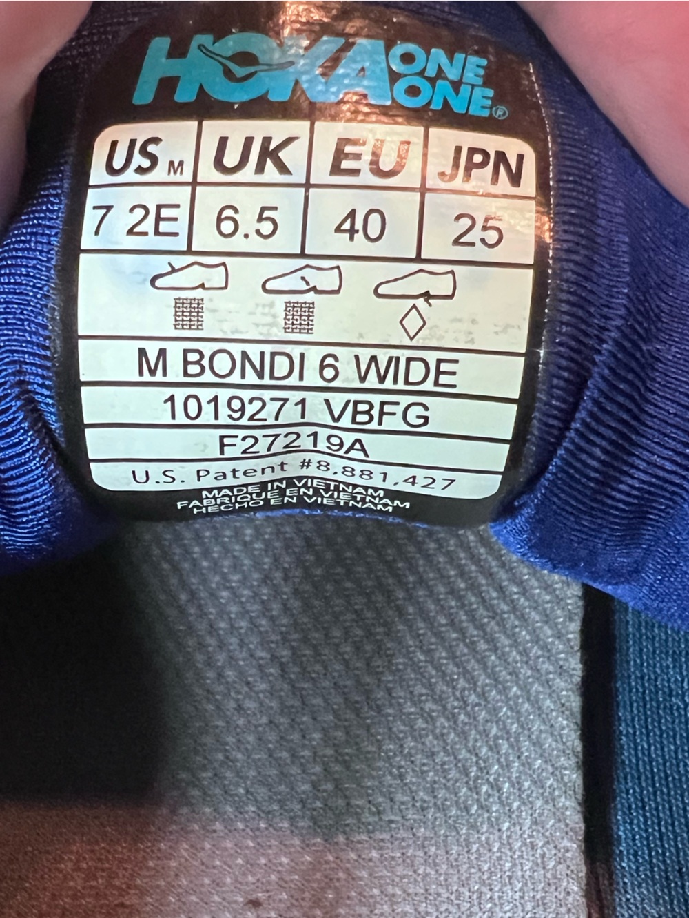 Hoka One One Bondi 6 Gray & Blue Lace-Up Sneakers Men’s Size 7 2E Wide - Picture 7 of 7